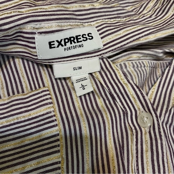 24. ⭐️ Express Purple and Gold Striped Shirt - Picture 4 of 7